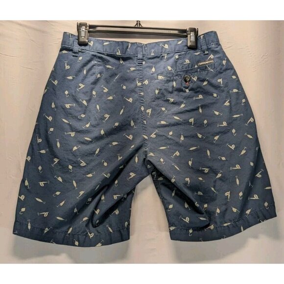 Eddie Bauer Mens Blue/White Fishing Lure Bait Pattern Relaxed Fit Shorts 30 - Picture 2 of 6